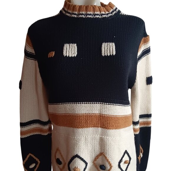 Vintage Women's Large Sweater 1970's Groovy Boho Ski Bunny Long Sleeve Knit - Picture 1 of 11